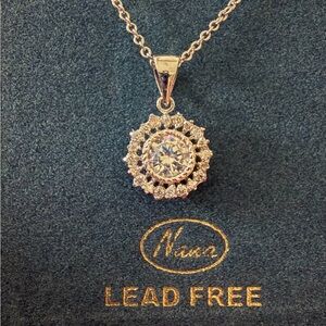 Nana Silver Halo Pendant Necklace with Clear Cubic Zirconia Lead Free
